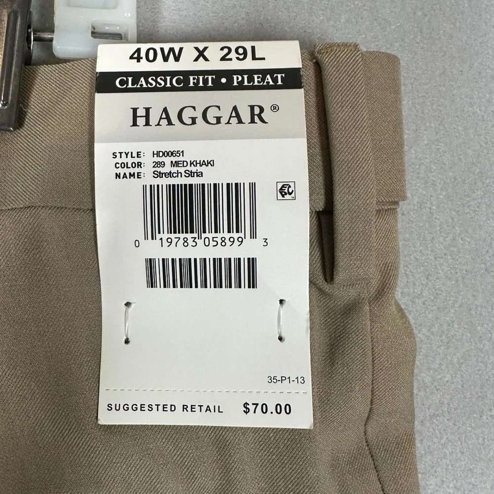 NEW Haggar Pants Mens Mens 40X29 Tan Premium Comfort Dress Classic Fit Stretch